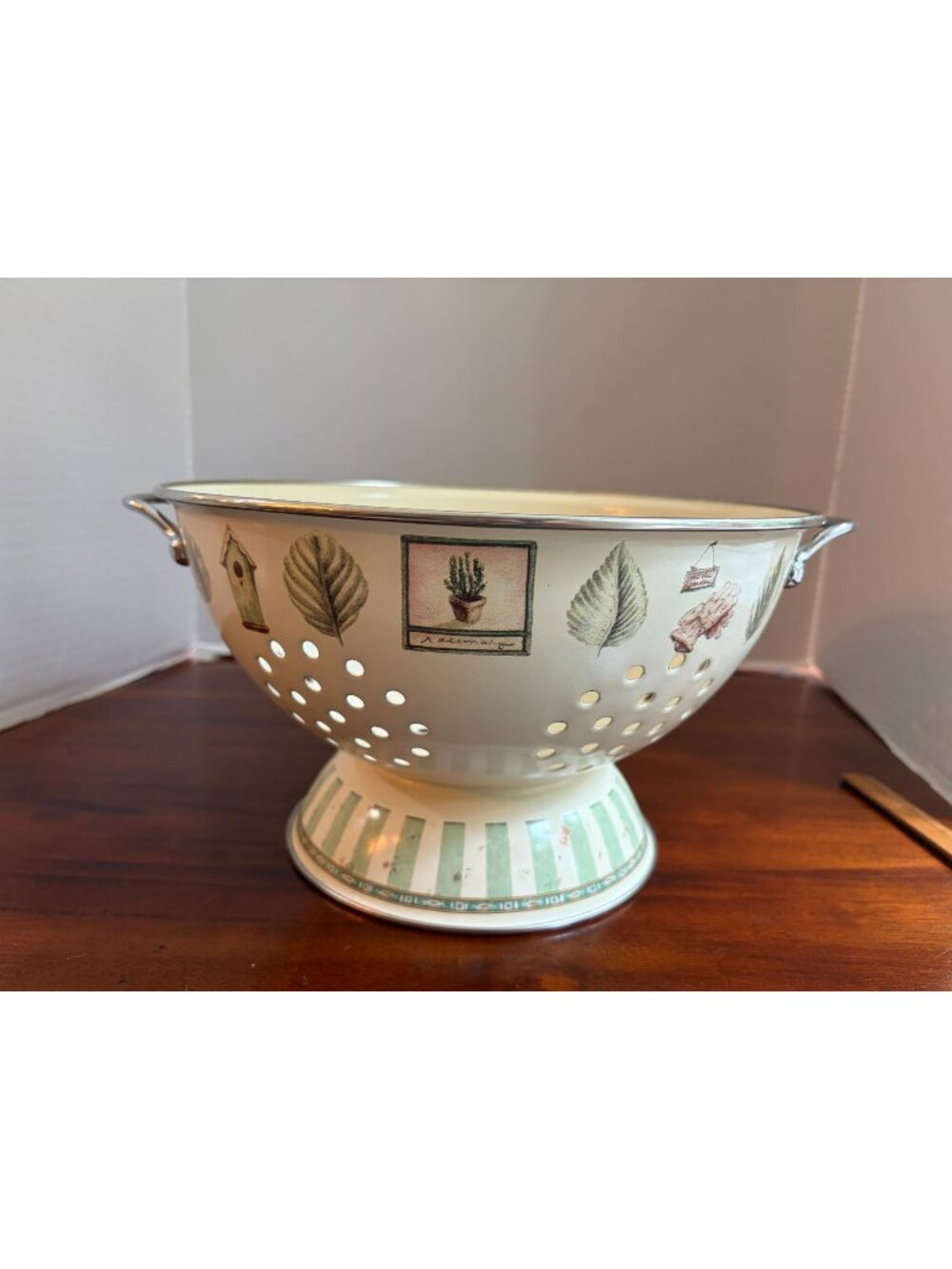 Vintage Pfaltzgraff Naturewood 5 Quart Large Metal Footed Colander/Strainer